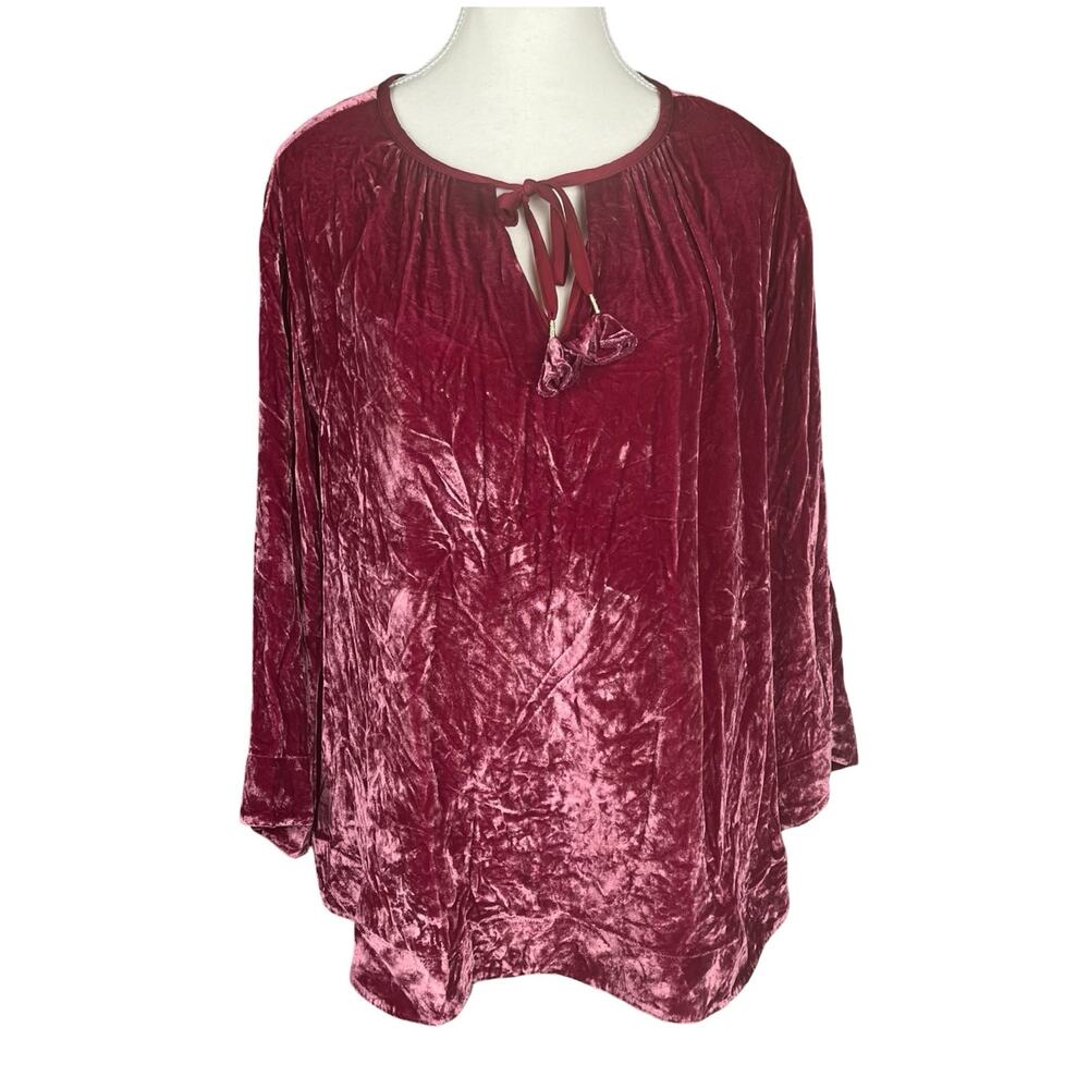 Tommy Bahama Crushed Velvet Tie Neck Tunic Shirt Cranberry Red‎ Pink Medium
